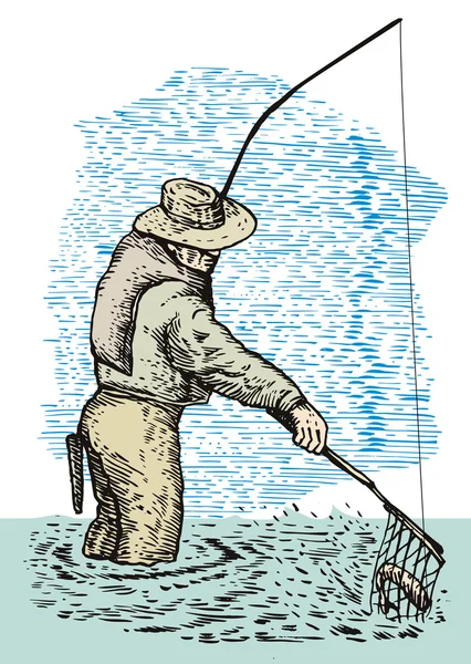 Fly fisherman catching trout — Stock Photo, Image