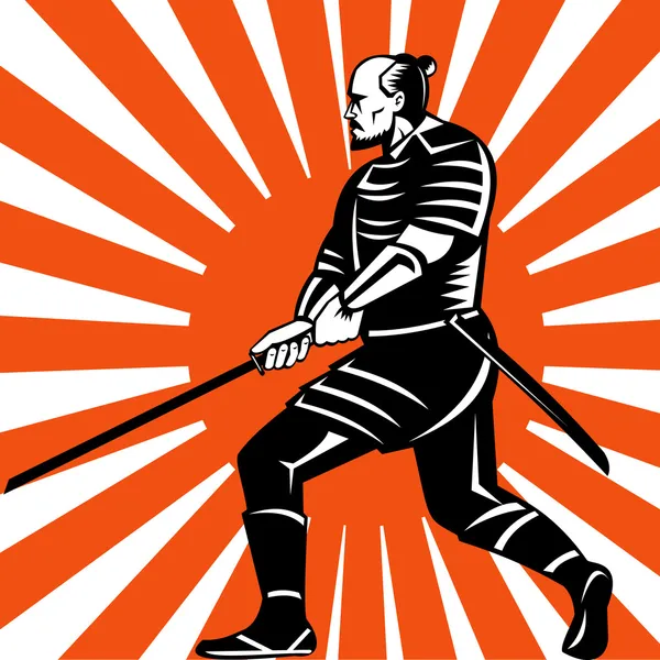 Samurai-Krieger im Schwertkampf — Stockfoto