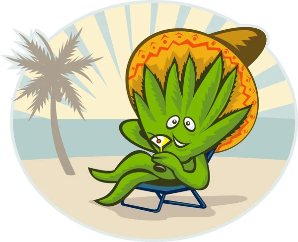 Agave plant cartoon sombrero hat martini beach — Stock Photo, Image