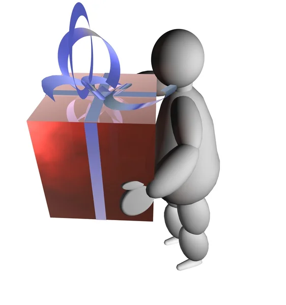 3D loutka s dárkem — Stock fotografie