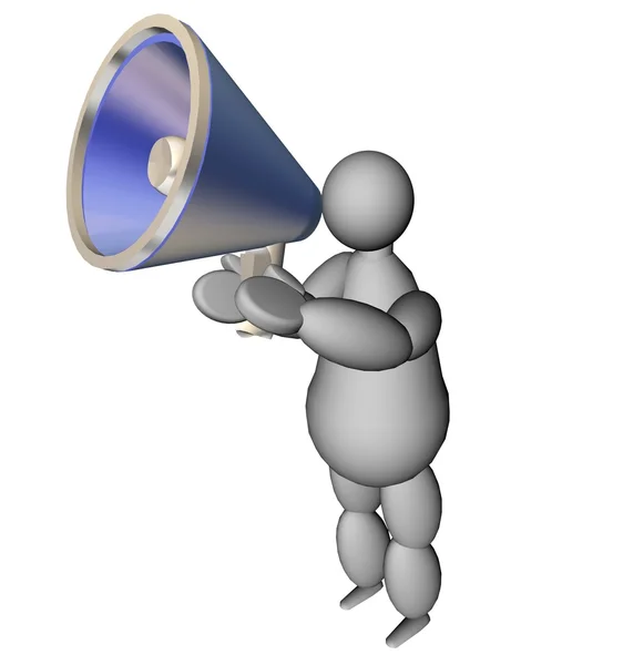 3D puppet with megaphone — Stock Photo, Image