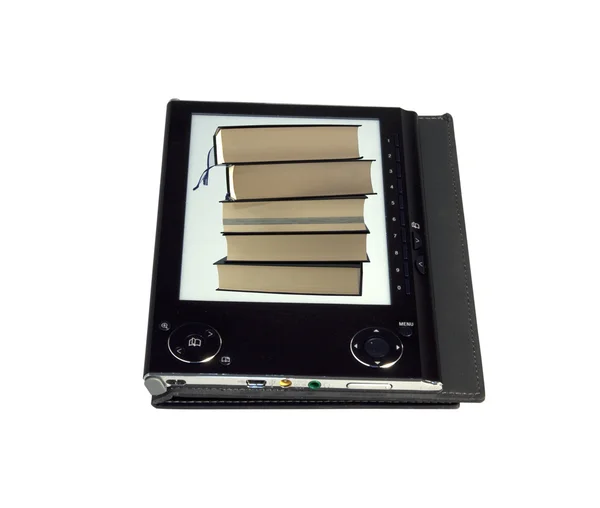 EBook čtečka s knihami na obrazovce — Stock fotografie