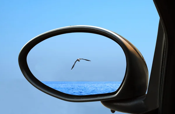 Sea in the rearviewmirror — Stock Photo, Image