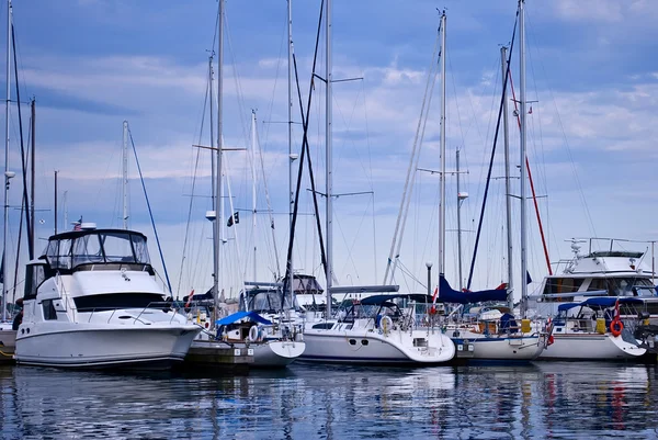 Luxury yachts moored in harbor — Stock Photo, Image