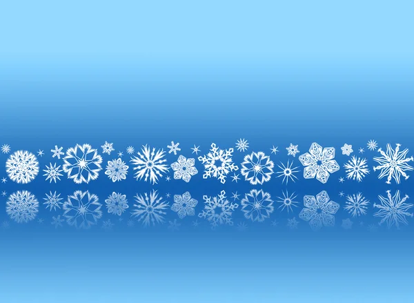 Białe płatki śniegu na niebiesko, odbiciom — Zdjęcie stockowe
