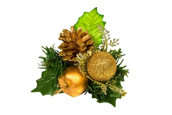 Kerstmis decoratie - groene gouden tak Stockfoto