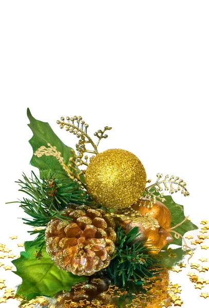 Kerstmis decoratie - groene gouden tak Rechtenvrije Stockfoto's