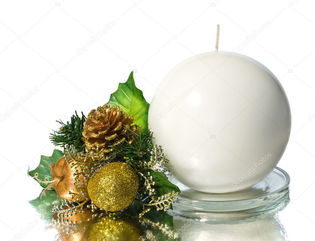 White candle with christmas decoration