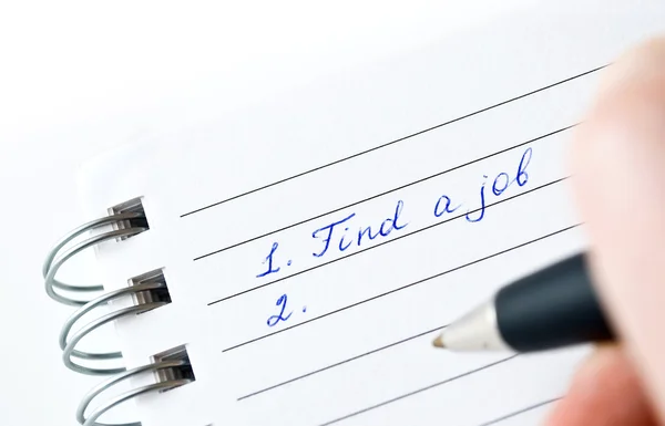 Bir iş bulma - el yazısı not defterinde — Stok fotoğraf