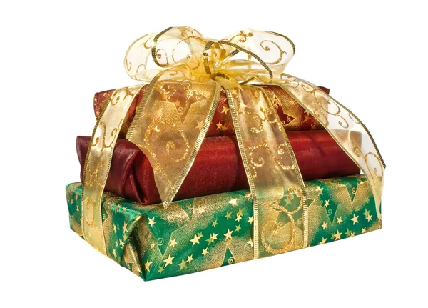 Confezioni regalo confezionate con nastro in oro — Foto Stock