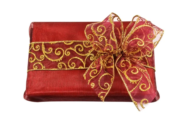 Kırmızı hediye kutusu bir yay ile sarılmış — Stok fotoğraf