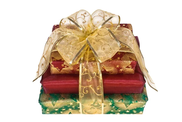 Drei verpackte Geschenkboxen mit Schleife — Stockfoto