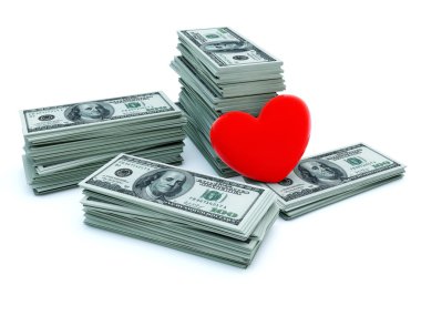 Heart with batches of dollars clipart