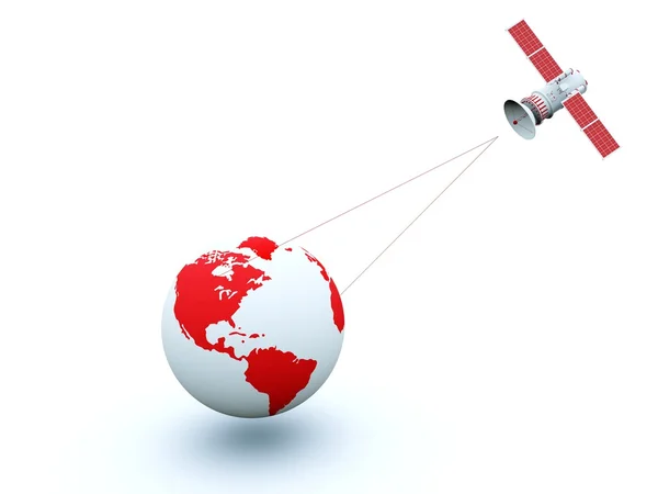 Erde mit rotem Satelliten — Stockfoto
