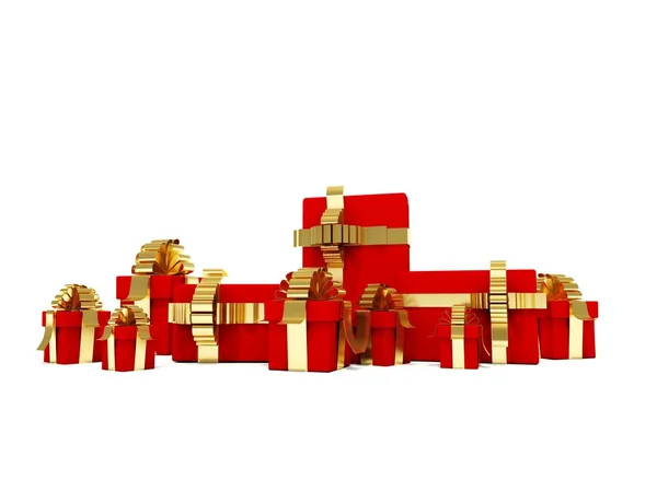Lots of presents with golden ribbons — Stock Photo, Image