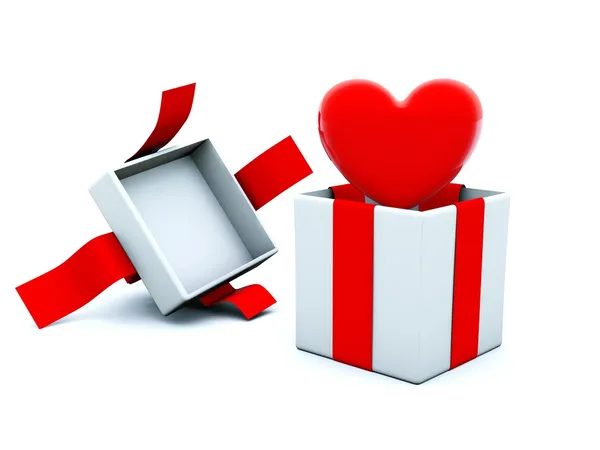 Present with red heart — Stock Photo, Image