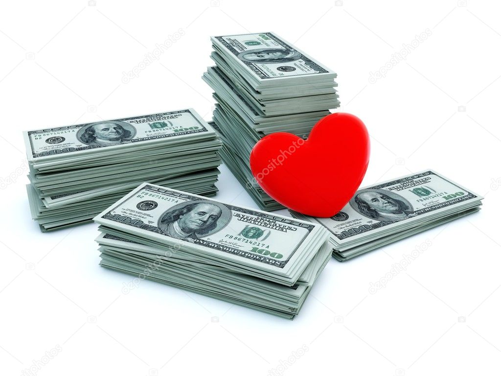 Heart with batches of dollars