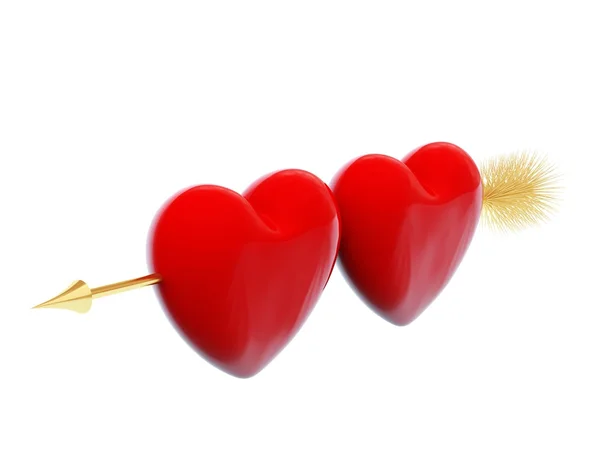 Two hearts on the golden arrow — Stock Photo, Image