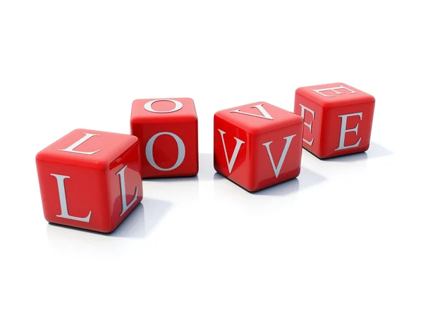 Slovo láska na červené cihly — Stock fotografie