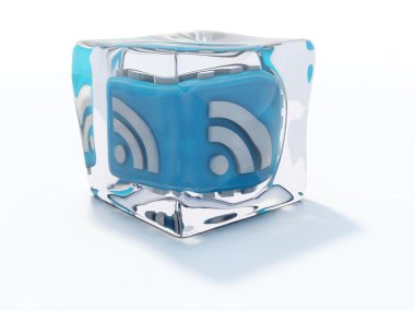 Blue rss icon frozen in ice cube clipart