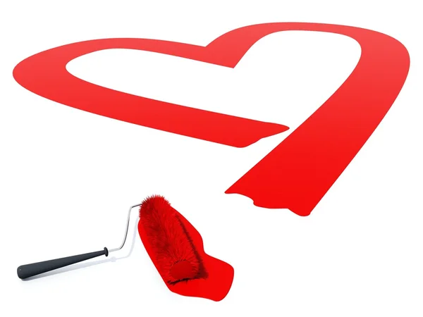 Corazón rojo con cepillo — Foto de Stock