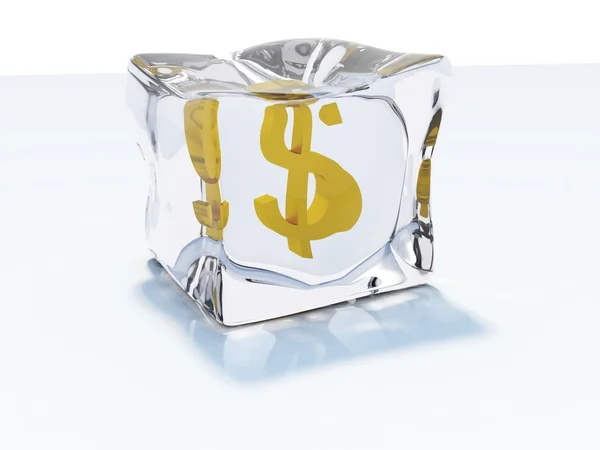 Dollaro congelato nel cubetto di ghiaccio — Foto Stock