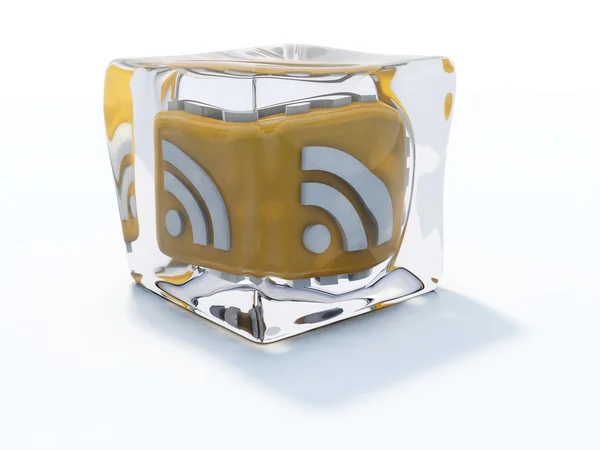 Żółty rss ikona zamrożonego w kostce lodu — Zdjęcie stockowe