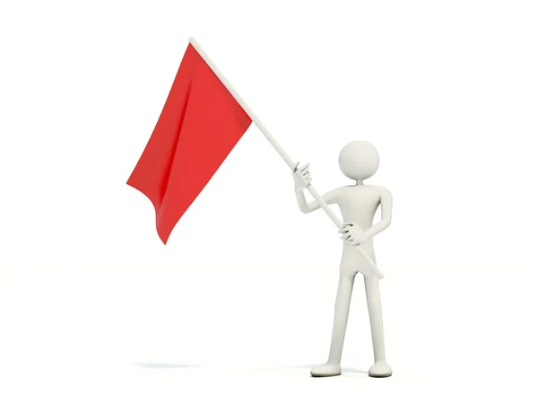 Muž s červenou vlajkou — Stock fotografie