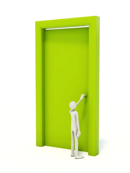 Άνθρωπος με πράσινη πόρτα — Φωτογραφία Αρχείου