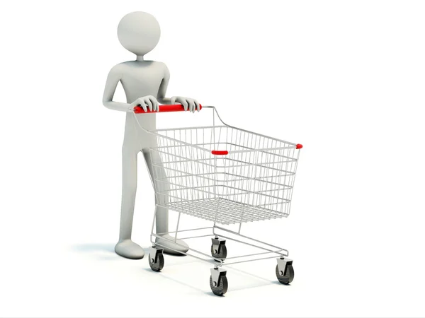 Kupující s prázdný nákupní vozík — Stock fotografie