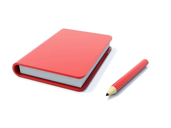 Červený zápisník s perem izolovaných na bílém — Stock fotografie