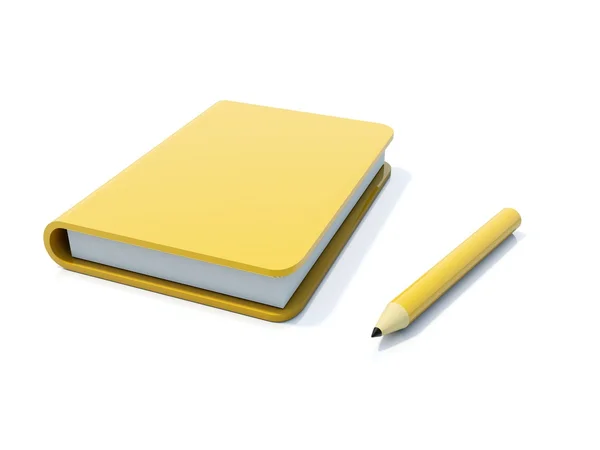 Žlutá zápisník s perem — Stock fotografie