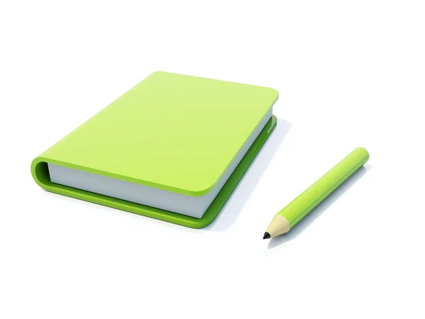 Zielony notatnik z piórem — Zdjęcie stockowe
