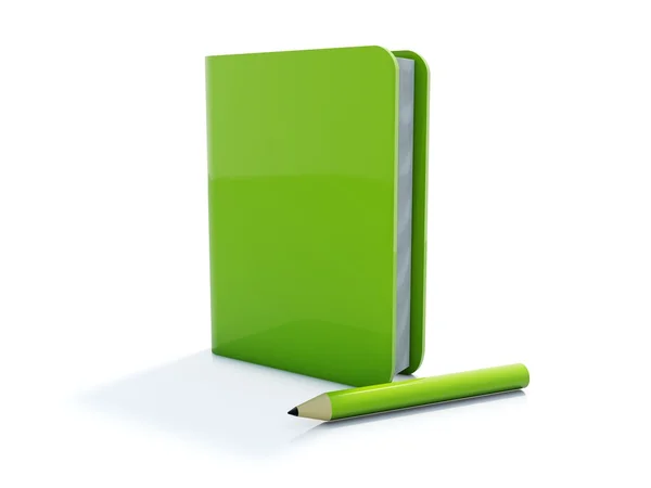 绿色笔记本与笔 — 图库照片