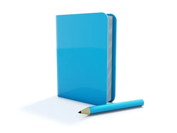 Blå anteckningsbok med penna ikon — Stockfoto