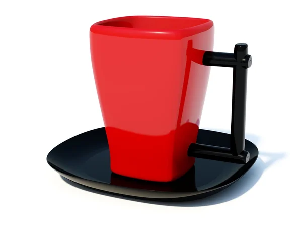 Rote Tasse mit schwarzer Untertasse — Stockfoto