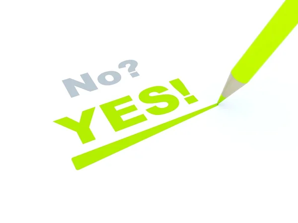 Yes sign with green pencil — Stock Photo, Image