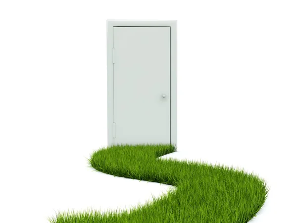 Дверь с травяной дорожкой — стоковое фото