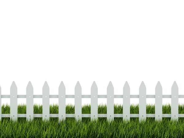 Kerítés, zöld fű — Stock Fotó