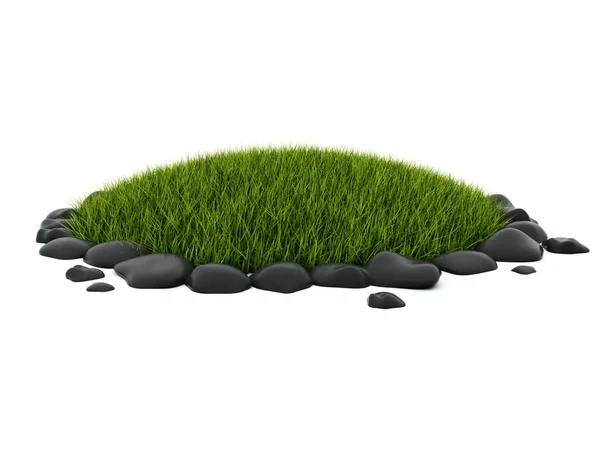 Green grass with stones isolated on whit — Stock Photo, Image