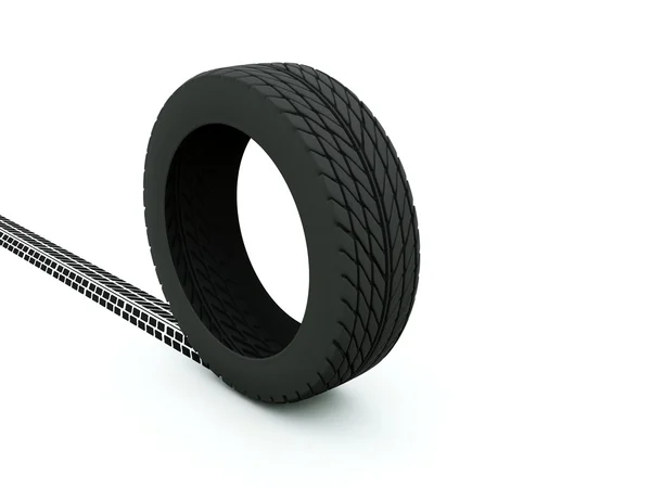 Reifen mit Spur isoliert auf weiß — Stockfoto