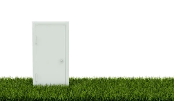 Закрытая дверь на зеленой траве — стоковое фото
