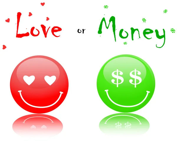 Улыбки любовь против деньги — стоковый вектор