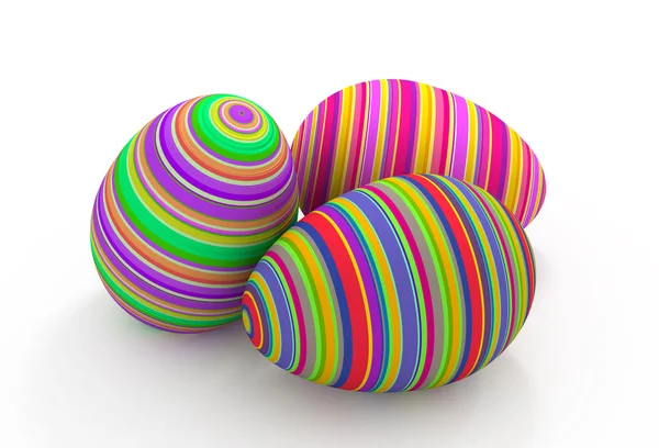 Три разноцветных пасхальных яйца — стоковое фото