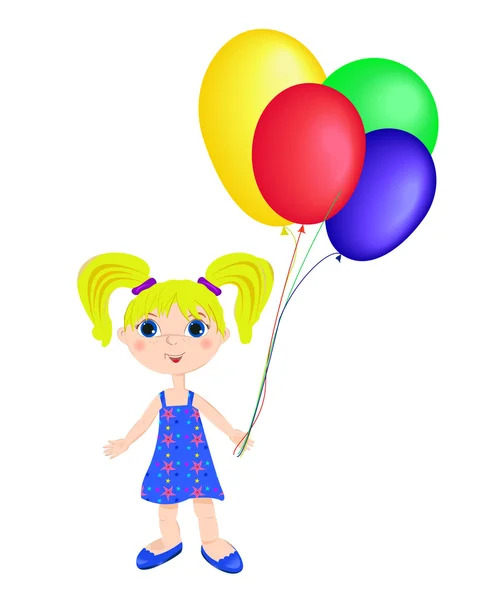 Little girl with balloon on white backgr — Stock Vector
