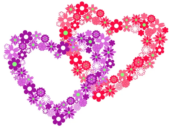 Два сердца, наполненные цветами — стоковый вектор