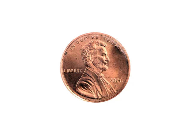 Detailní záběr na nás jeden cent na bílém — Stock fotografie