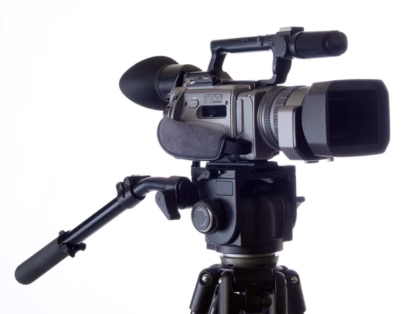 Black Video camera mounted on tripod — Stock Photo, Image
