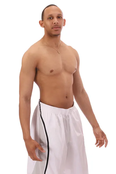 Jovem homem negro sem camisa em shorts — Fotografia de Stock