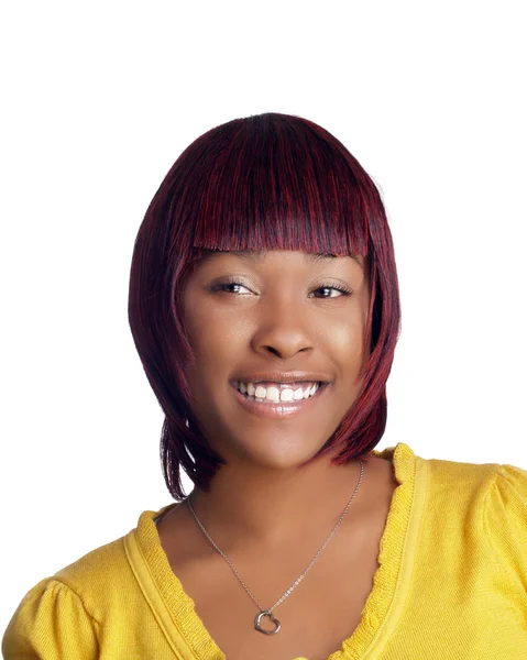 Jonge zwarte vrouw in de gele boven — Stockfoto